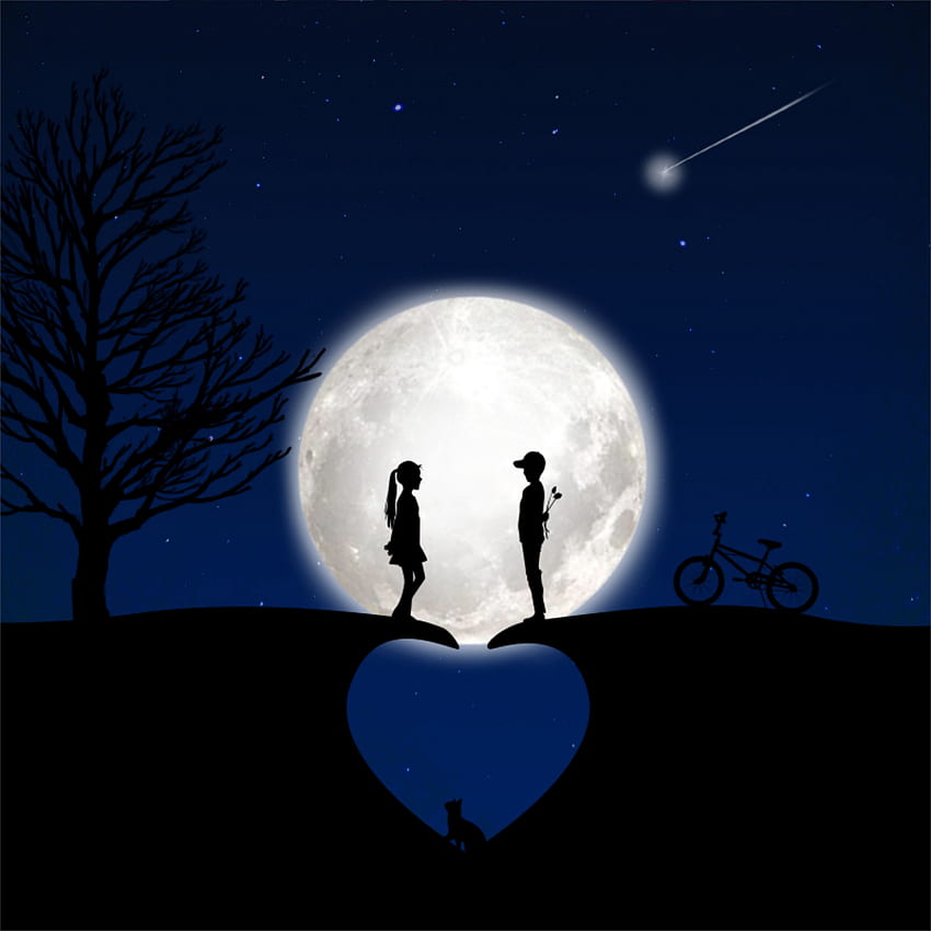 children, silhouettes, love, moon, romance ipad pro 12.9 retina for parallax background, One Sided Love HD phone wallpaper