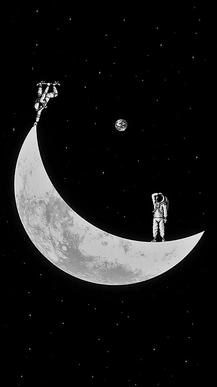 space astronaut skate moon., Astronaut Black and White HD phone wallpaper