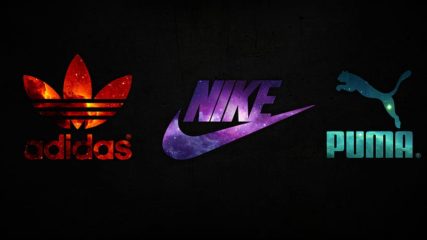 Nike, mor, turkuaz, siyah arka plan, kırmızı, logo, Puma, uzay, Adidas. Moka HD duvar kağıdı