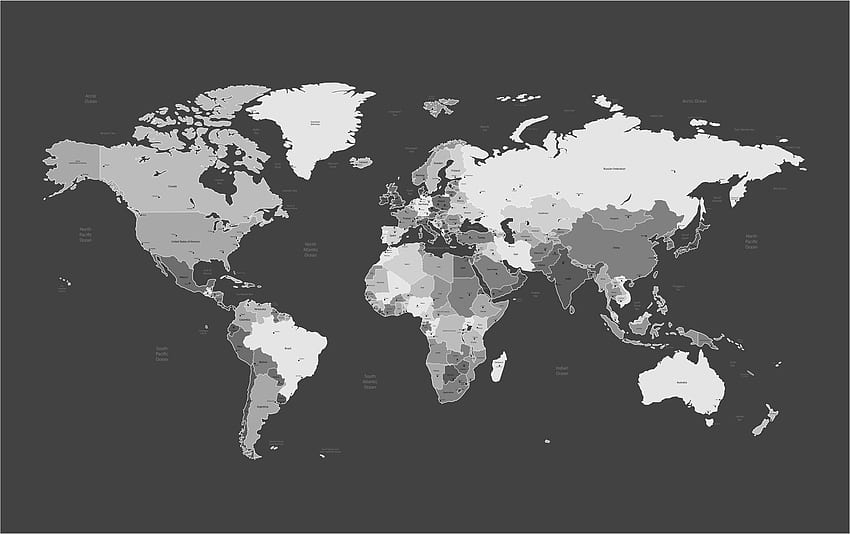 세계 지도 검정, 회색 세계 지도 HD 월페이퍼