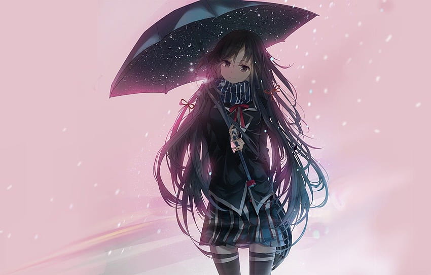 girl, umbrella, Shipping Was Yukinoshita, Oregairu, Pink HD wallpaper