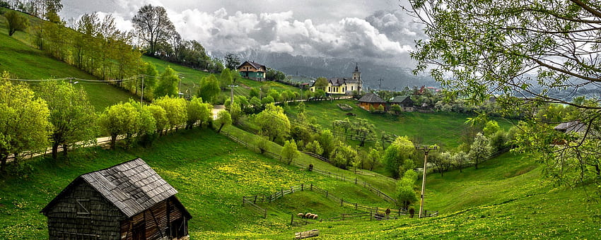 romania, transylvania, mountains, grass, Transylvania Dual Monitor HD wallpaper
