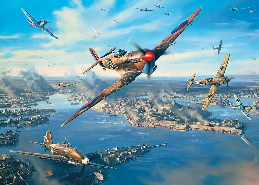Batalla por Malta, militar, ww2, malta, aviones, guerra, avión, batalla, guerra mundial, luchador, cielo, combate fondo de pantalla
