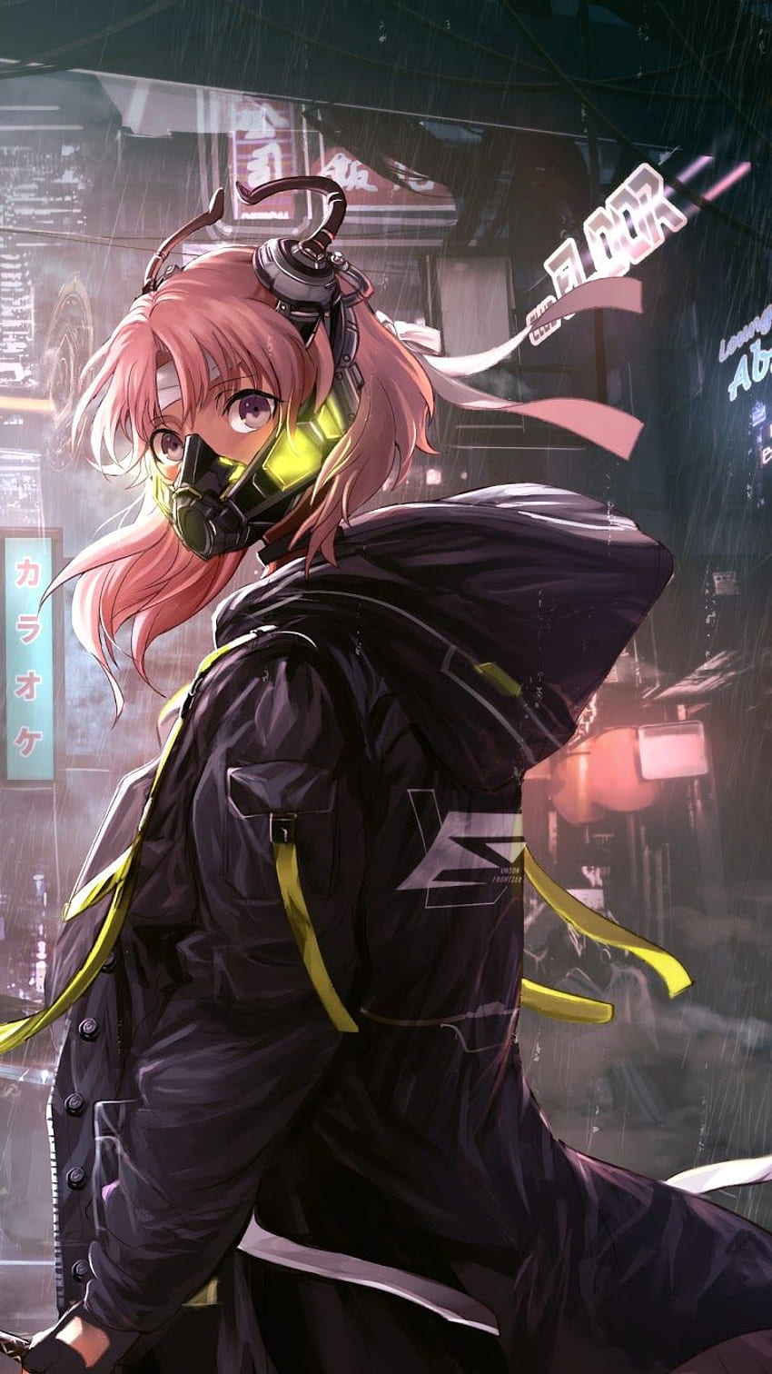 Anime Girl Mask Cyberpunk Sci Fi HD phone wallpaper