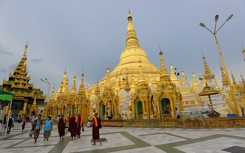 Pagoda sagrada de Shwedagon del lugar budista. Yangon, Myanmar, Birmania, Buda de Myanmar fondo de pantalla