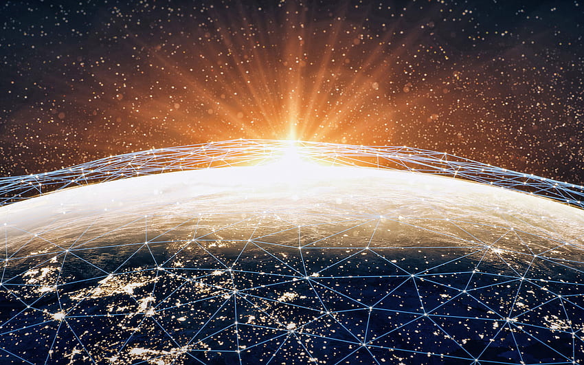 Jaringan global, orbit Bumi, konsep jaringan, jejaring sosial, komunikasi, komunikasi teknologi global, Internet untuk resolusi . Kualitas tinggi Wallpaper HD