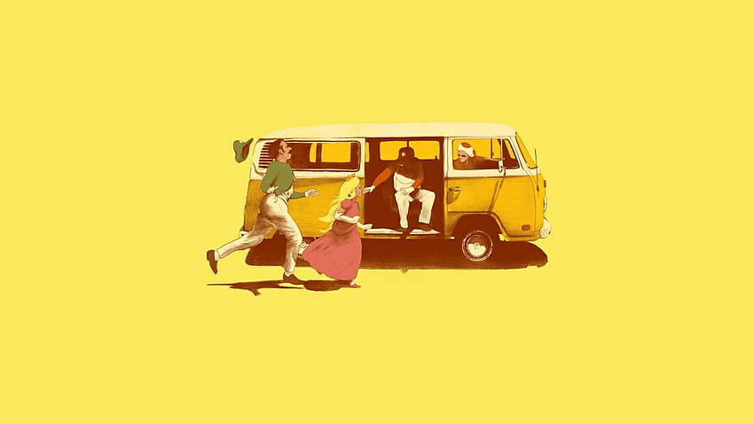 humor Collage with tags: Hot, Lock screen, macOS, Little Miss Sunshine, Mario, VW Bus, Yellow Collage HD wallpaper