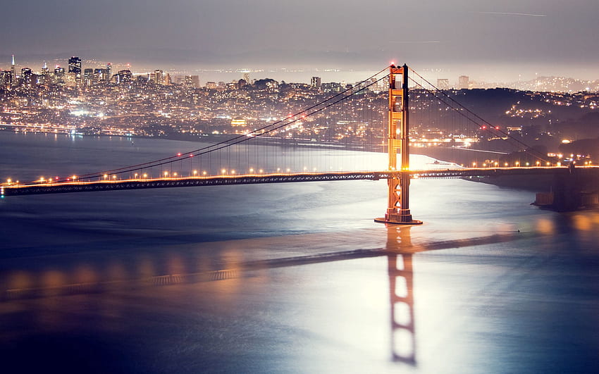 Градове, Нощ, Светлини, Мост, r, Сан Франциско HD тапет