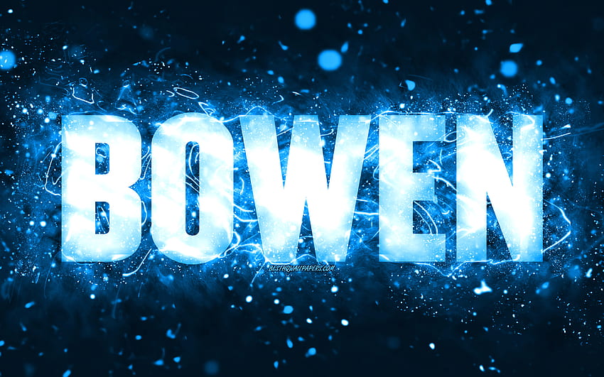 Happy Birtay Bowen, , blue neon lights, Bowen name, creative, Bowen Happy Birtay, Bowen Birtay, popular american male names, with Bowen name, Bowen HD wallpaper