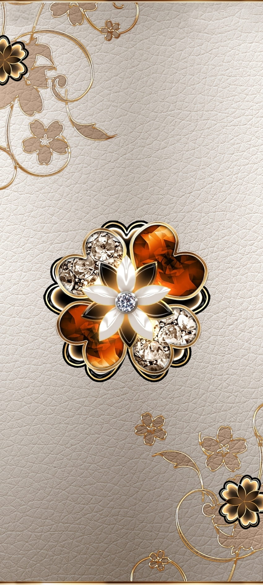 Jawel Flower, злато, бижута, оранжево, красиво, диамант, цветя, премиум, лукс, кожа HD тапет за телефон
