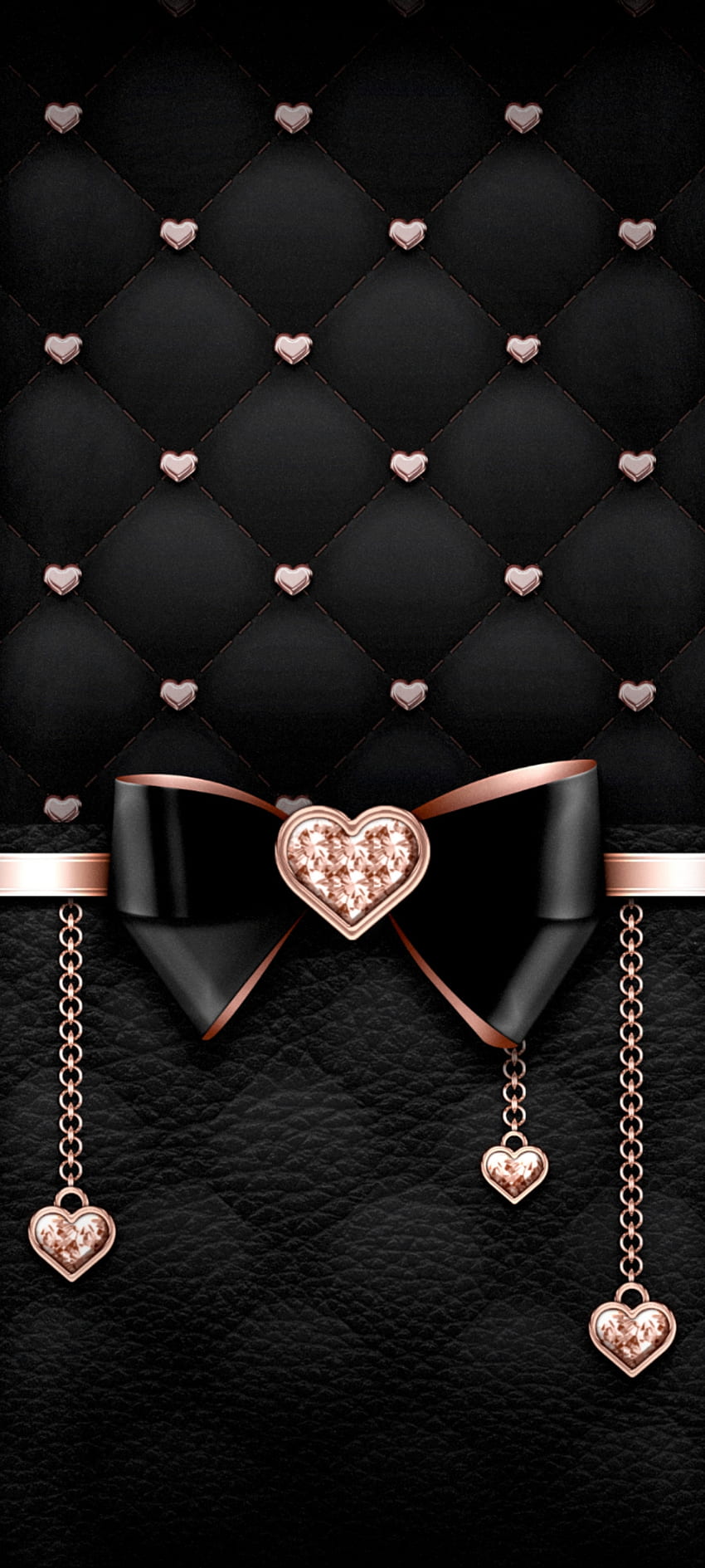 RoseGold_Ribbon, diamante, gioielli, ornamento, lusso, nastro, cuore, pelle, Golden Sfondo del telefono HD