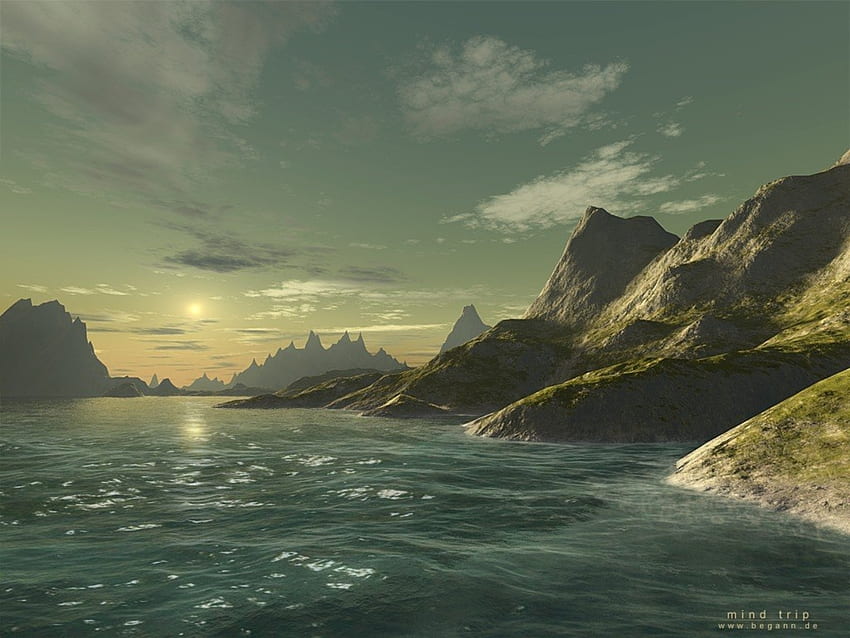Landscape, Background, Mountains, Sea HD wallpaper