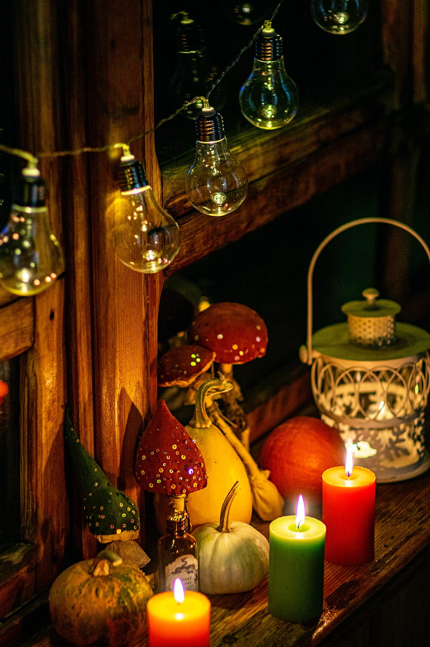 Autumn, , , Lamp, Glow, Garland, Candle HD phone wallpaper