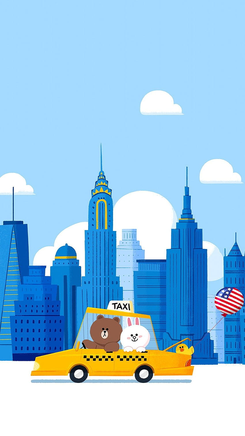 Brown & Cony viajan a la ciudad de Nueva York. IPhone Android, dibujos animados de Nueva York fondo de pantalla del teléfono