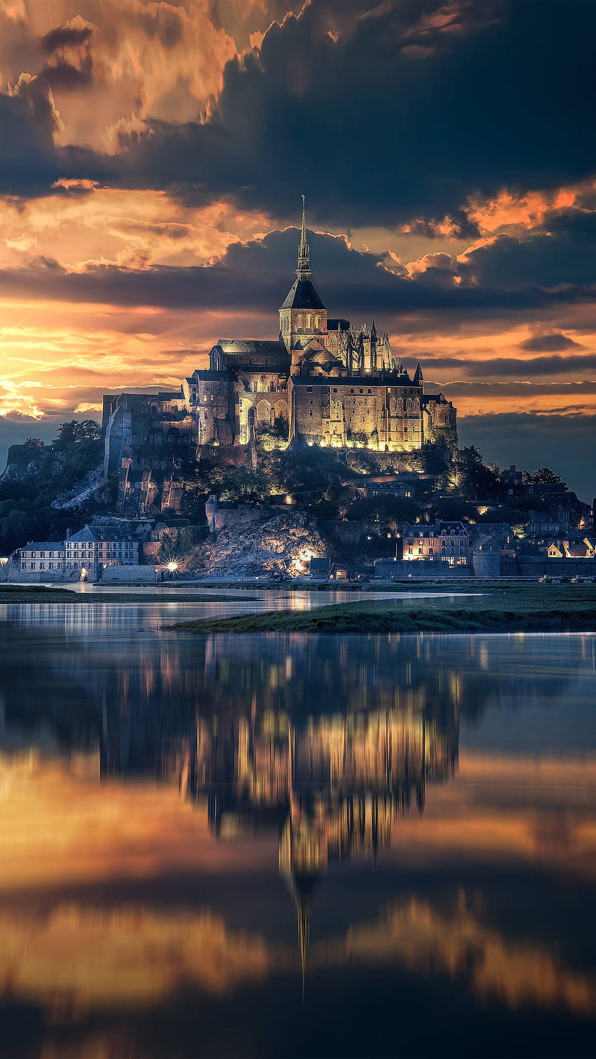Mont Saint Michel Fransa Gün Batımı Görünümü Ultra Mobil HD telefon duvar kağıdı