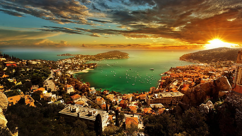 Monaco, French Riviera, sky, city, harbor, mediterranean, clouds, sunset HD wallpaper