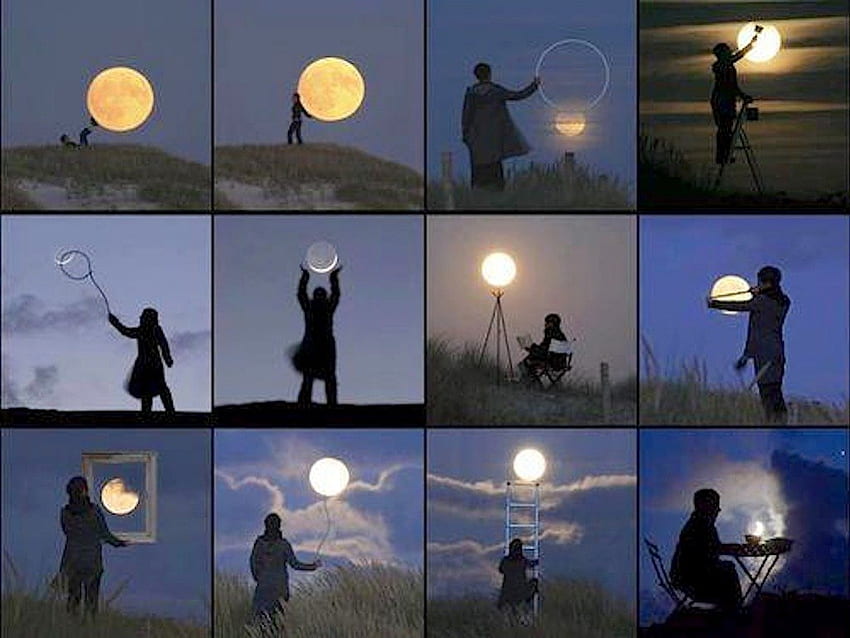 Moon Illusions, illusion, taquiner, graphie, lune, tour Fond d'écran HD