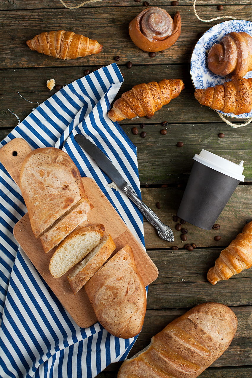 Food, Coffee, Still Life, Coffee Beans, Bread, Croissant HD phone wallpaper