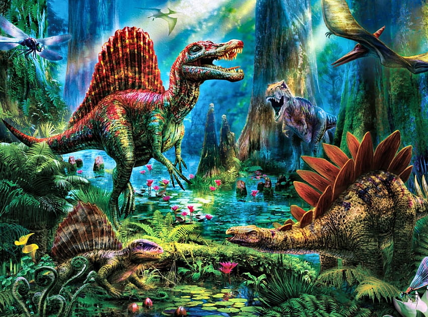 Spinosaur 2, animale, arte, dinosauri, bellissimo, opera d'arte, schermo panoramico, fauna selvatica, pittura, preistorico Sfondo HD
