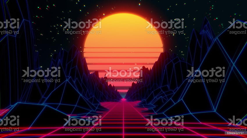 ܓ 80s Retro Futuristic Sci Fi Background. VJ Videogame Landscape With Neon Lights Royalty HD wallpaper