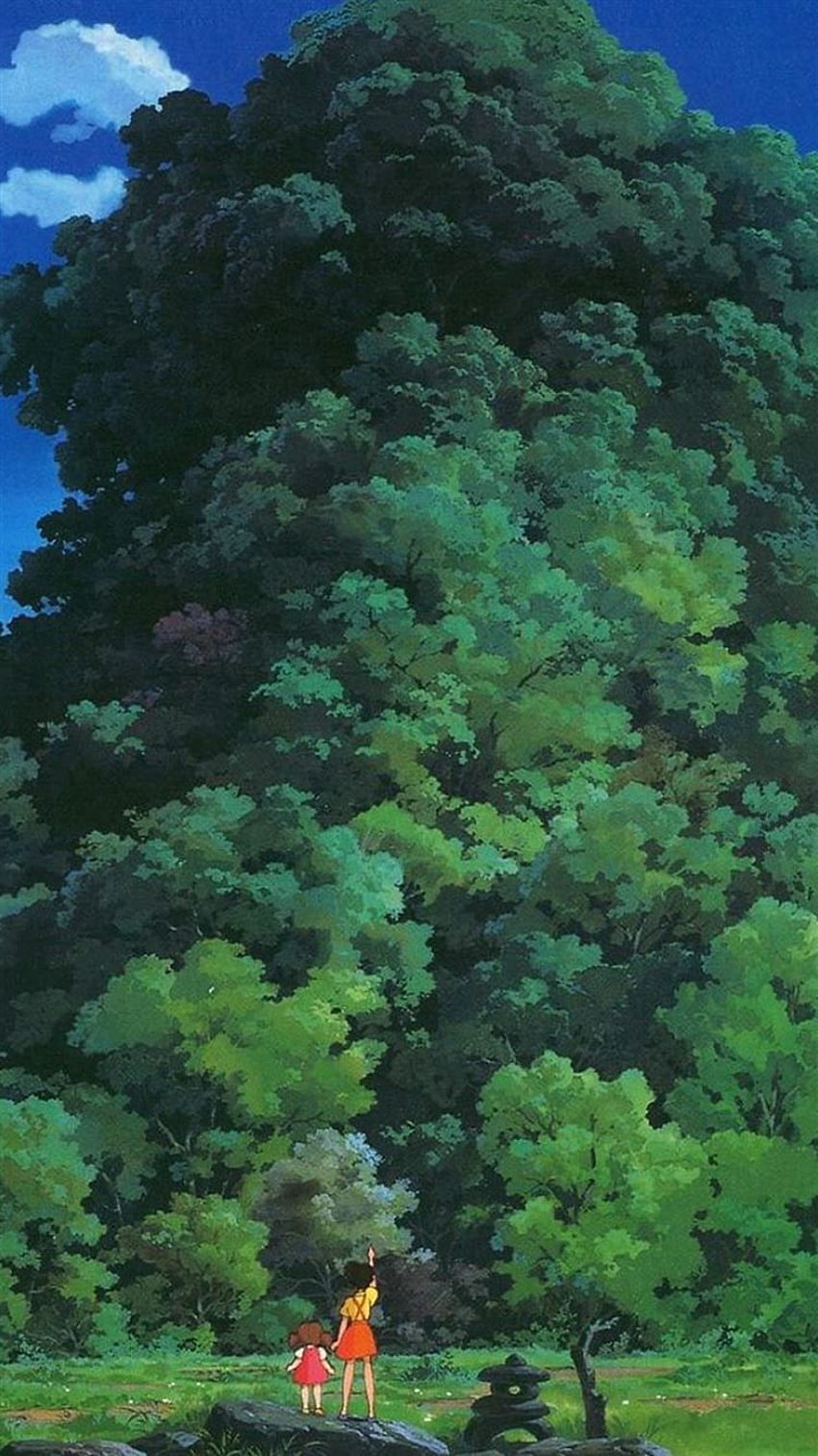 Studio Ghibli Tree Green Art Illustration Love Anime iPhone 8, Anime-Wald HD-Handy-Hintergrundbild