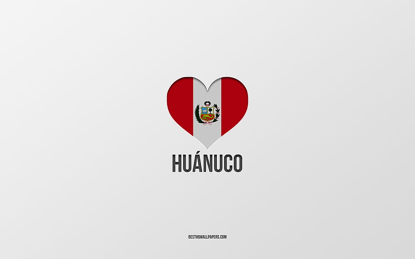 I Love Huanuco, Peruvian cities, Day of Huanuco, gray background, Peru, Huanuco, Peruvian flag heart, favorite cities, Love Huanuco HD wallpaper