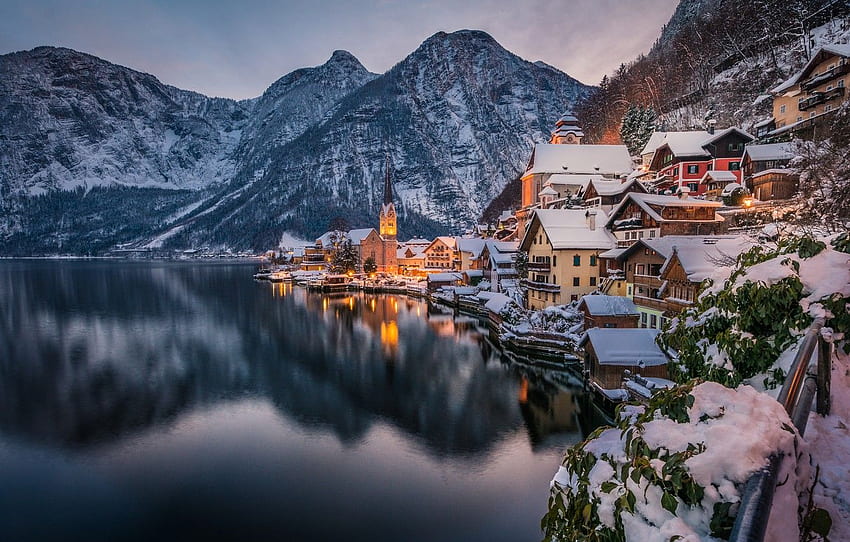winter, mountains, lake, home, Austria, Austria, Hallstatt HD wallpaper