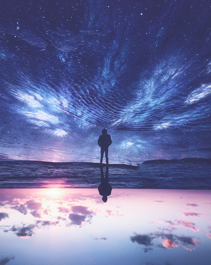 Alone, dream, reflection, sunset, silhouette HD phone wallpaper