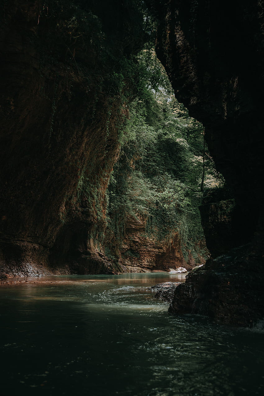 자연, 물, 돌, 어두운, 동굴 HD 전화 배경 화면