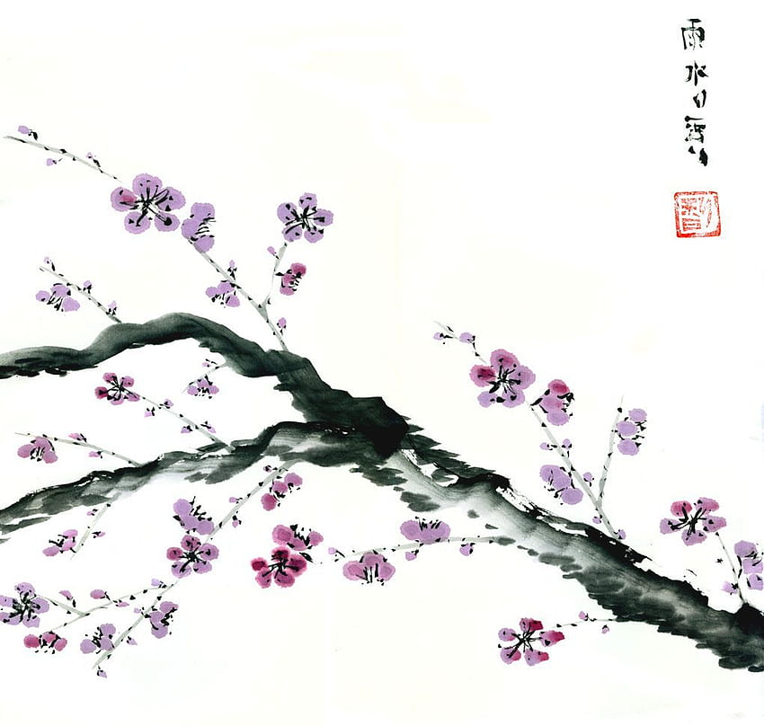 Flor de ameixa Sumi E. Pintura de flor de ameixa, flor de ameixa, arte de bambu papel de parede HD