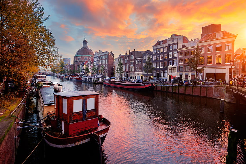 City-Canal, City, Canal, sunset, River HD wallpaper