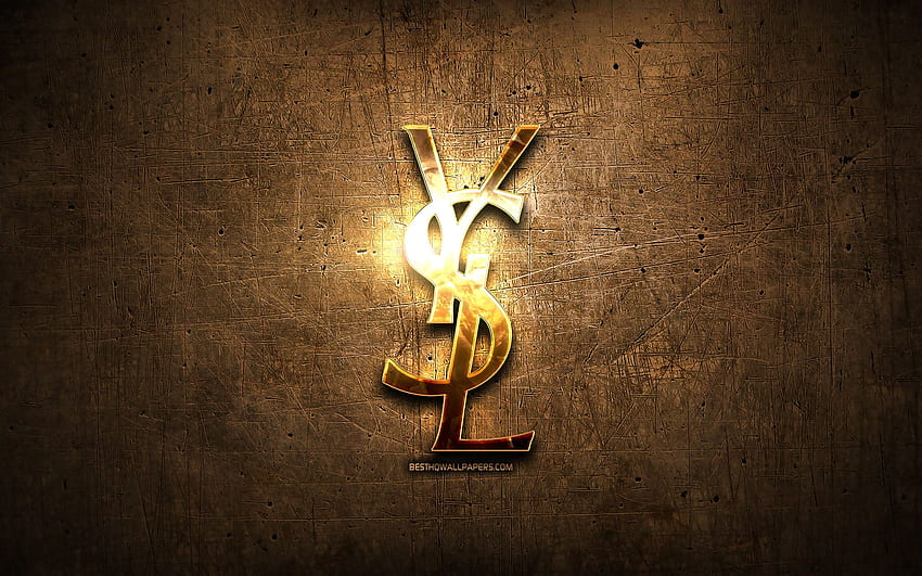 Yves Saint Laurent logotipo dourado, obras de arte papel de parede HD