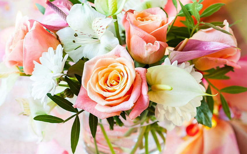 Bouquet, rose, calla, lily HD wallpaper