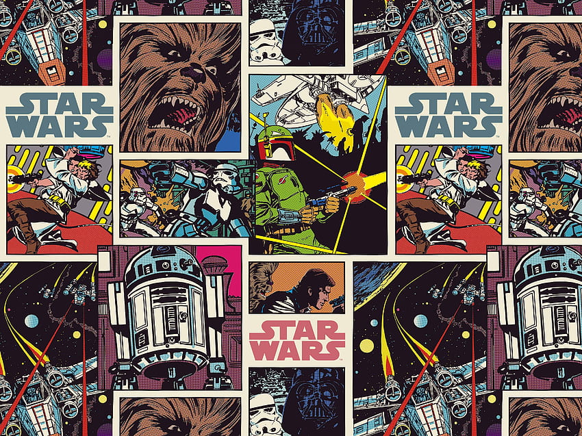 Wklej ścianę Komiks Star Wars Chewbacca Luke Skywalker Foto, Star Wars Collage Tapeta HD