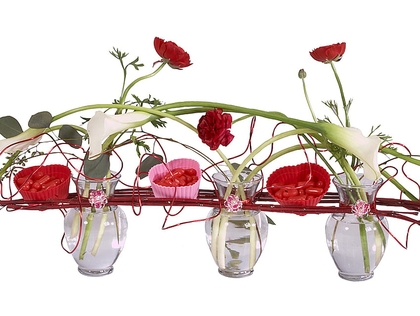 cool arrangement, flowers, arrangement, red HD wallpaper