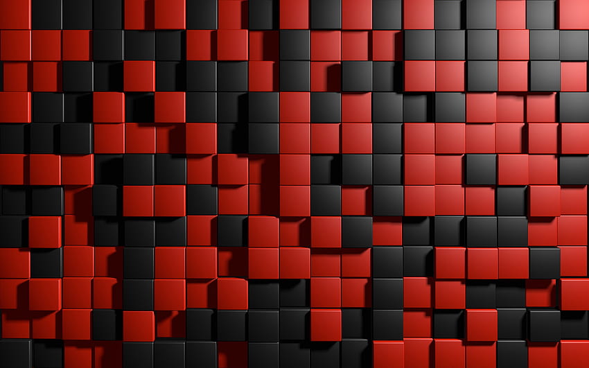 キューブ テクスチャ、赤と黒のキューブ、黒と赤の幾何学的な 高画質の壁紙