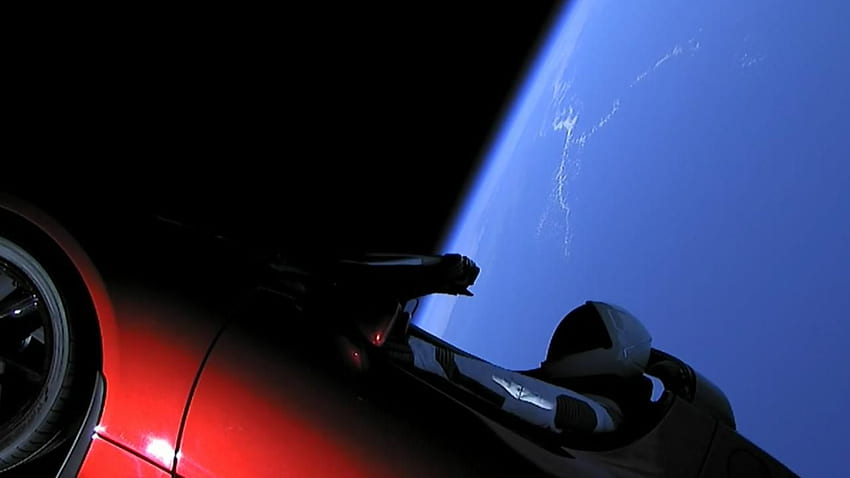 Zobacz Crazy of Elon Musk na orbicie Czerwonej Tesli Tapeta HD