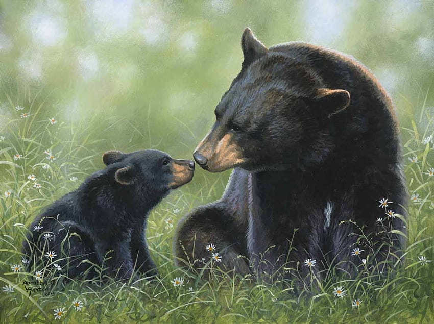 mother bear, black bear, puppies, bears, animals HD wallpaper