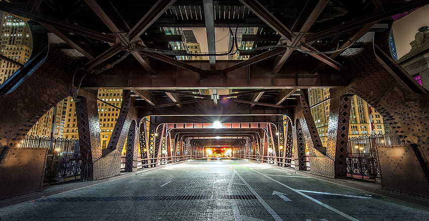 Jembatan baja coklat, Chicago, jalan, aspal, lanskap kota Wallpaper HD