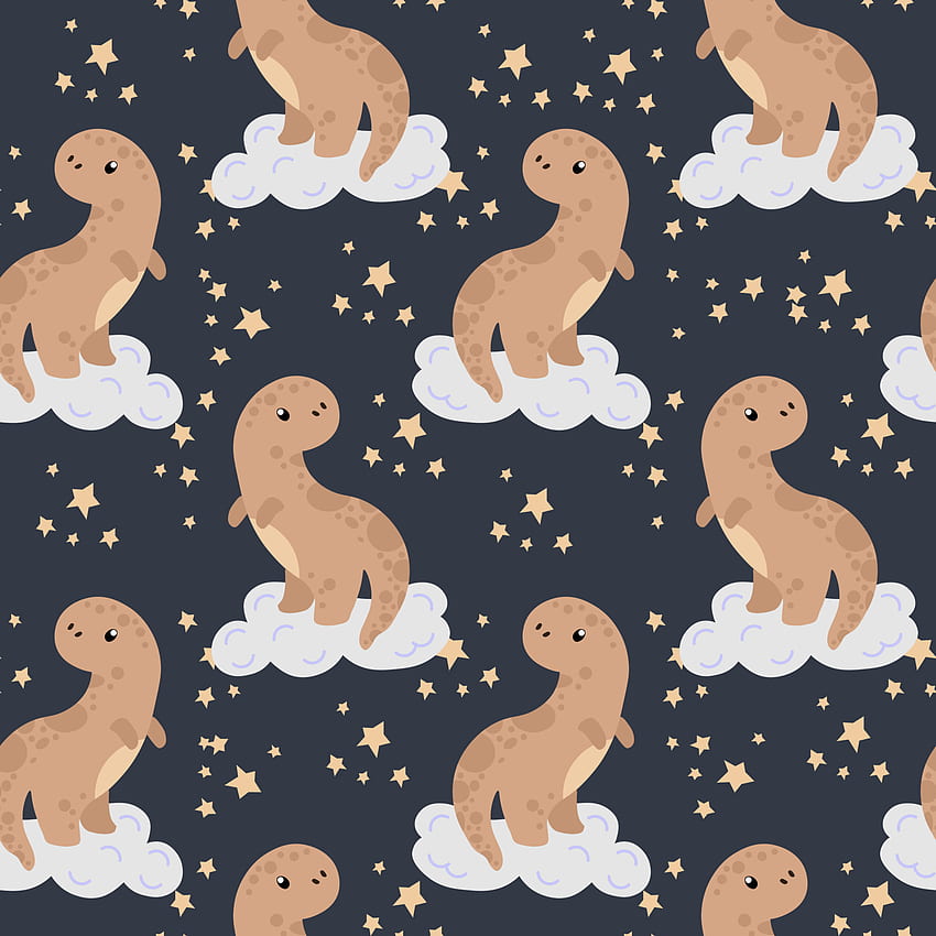 Seamless pattern, print, cute beige baby dinosaur on a cloud on a blue background with stars. Textiles, , cover, decor for kids bedroom. 5118500 Vector Art at Vecteezy, Cute Baby Dinosaur HD phone wallpaper