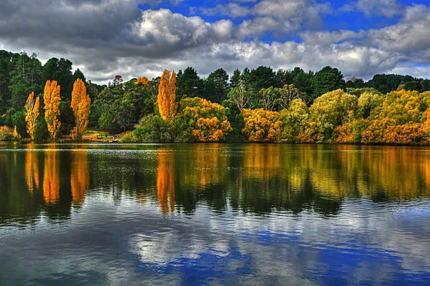 Lakeside Autumn Scene, 반사, 가을, 나무, 가을, 하늘, 자연, 물, 호수 HD 월페이퍼