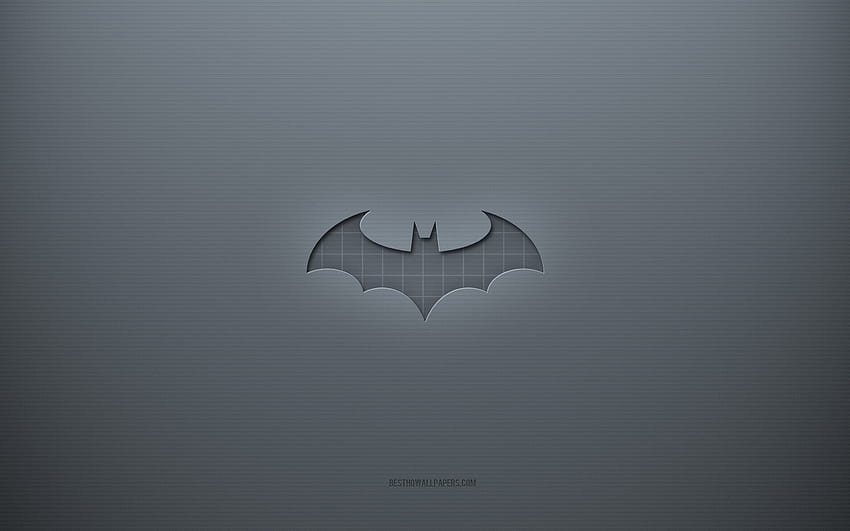 Лого на Батман, сив творчески фон, емблема на Батман, текстура на сива хартия, Батман, сив фон, лого на Батман 3d HD тапет