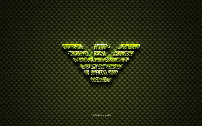 Лого на Армани, зелено креативно лого, флорално арт лого, емблема на Армани, зелена текстура от въглеродни влакна, Армани, креативно изкуство HD тапет