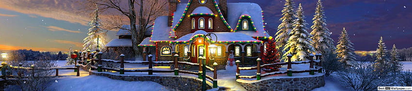 Rumah Dihiasi untuk Natal, Triple Monitor Christmas Wallpaper HD
