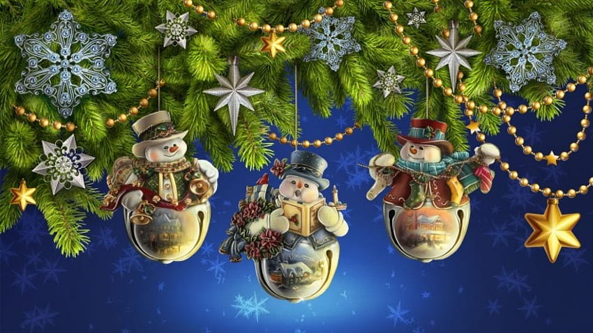 Christmas Decorations, background, rainbow, christmas, game, decorations, snowmen, stars, mosaics HD wallpaper