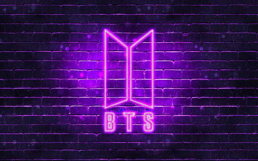 BTS violet logo, , Bangtan Boys, violet brickwall, BTS logo, korean band, BTS neon logo, BTS for with resolution . High Quality, BTS Name HD wallpaper