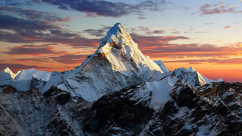 mount everest, nepal, snow, redsky, sunset, mountain HD wallpaper