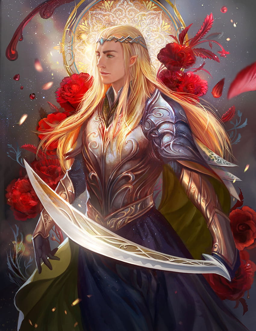 Fantasy male blue eyes hair long beautiful blond fairy flower sword elf . HD phone wallpaper