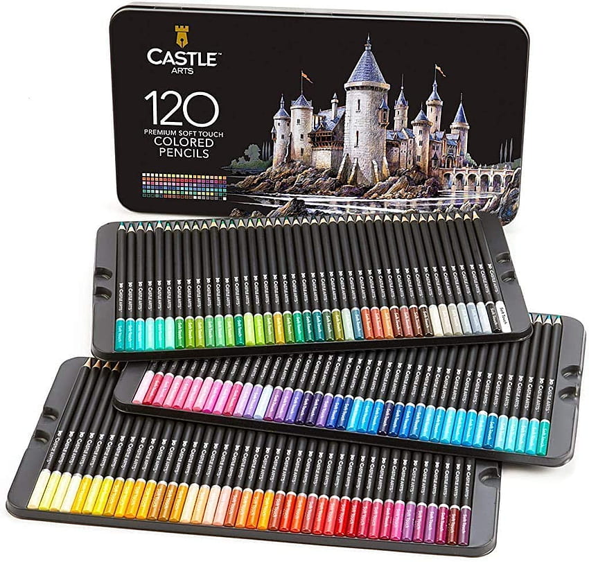 Castle Art Supplies 120色の色鉛筆セット 大人のアーティスト プロフェッショナル向け。 熟練したレイヤリング ブレンディング シェーディング ドローイング用のソフト シリーズ コアを搭載。 塗り絵に最適 : アート、クラフト、ソーイング 高画質の壁紙