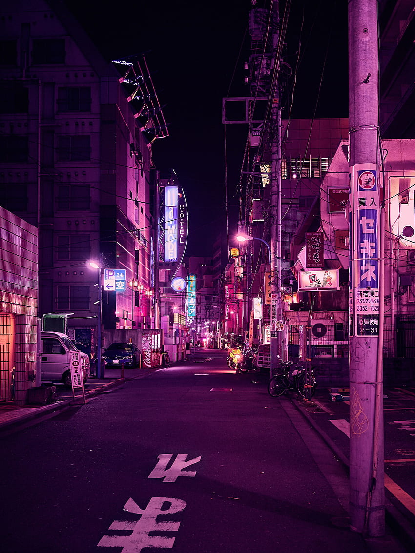 Şehirler, Menekşe, Gece Şehri, Neon, Arka Işık, Aydınlatma, Mor, Sokak, Tokyo HD telefon duvar kağıdı